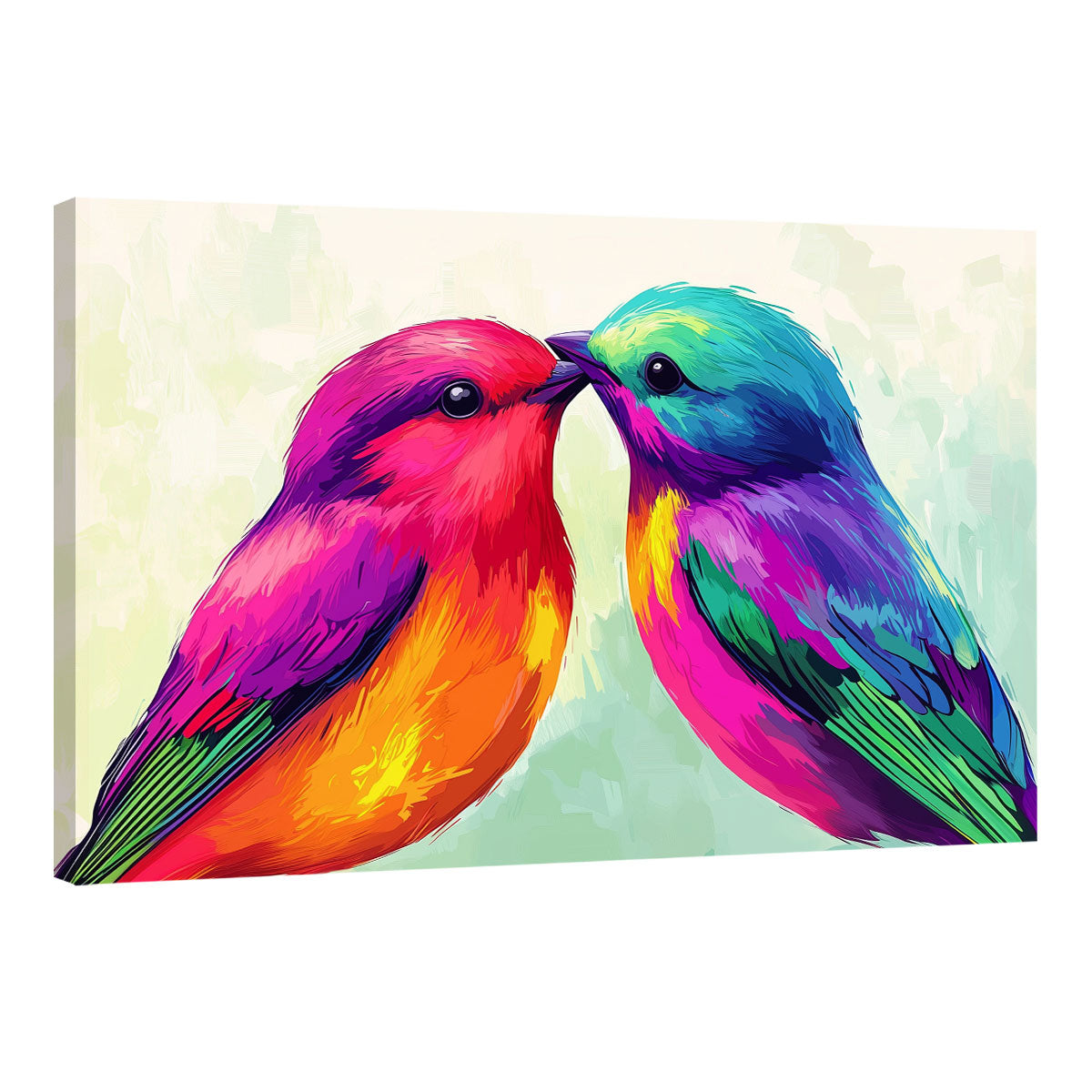 Rainbow Feathered Duo Pop Art Birds Canvas