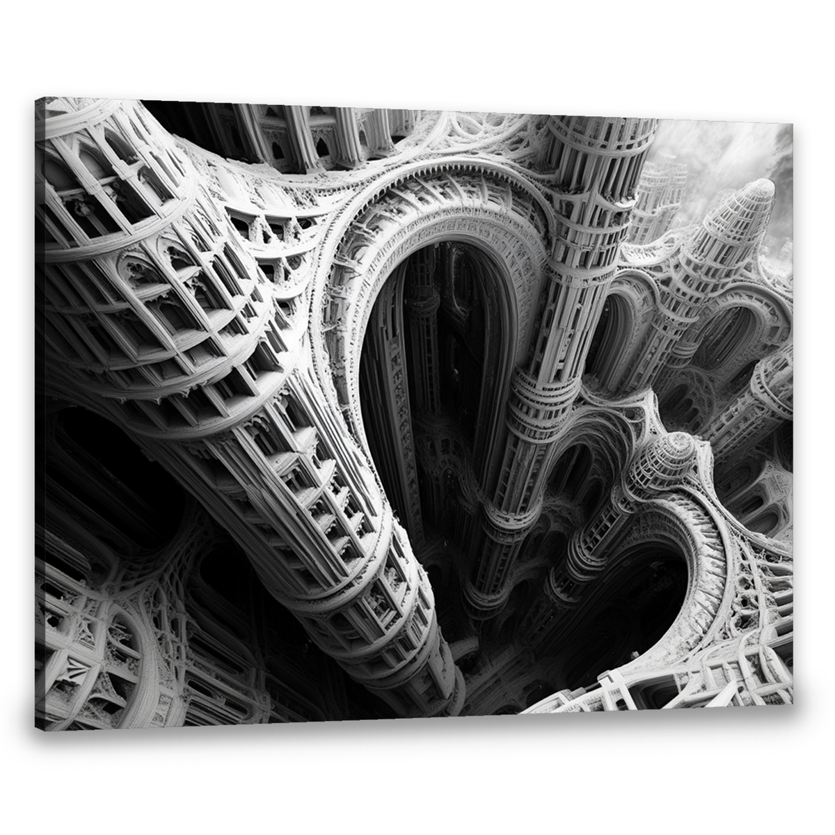 Architectural Abyss Monochromatic Abstract Canvas Wall Art
