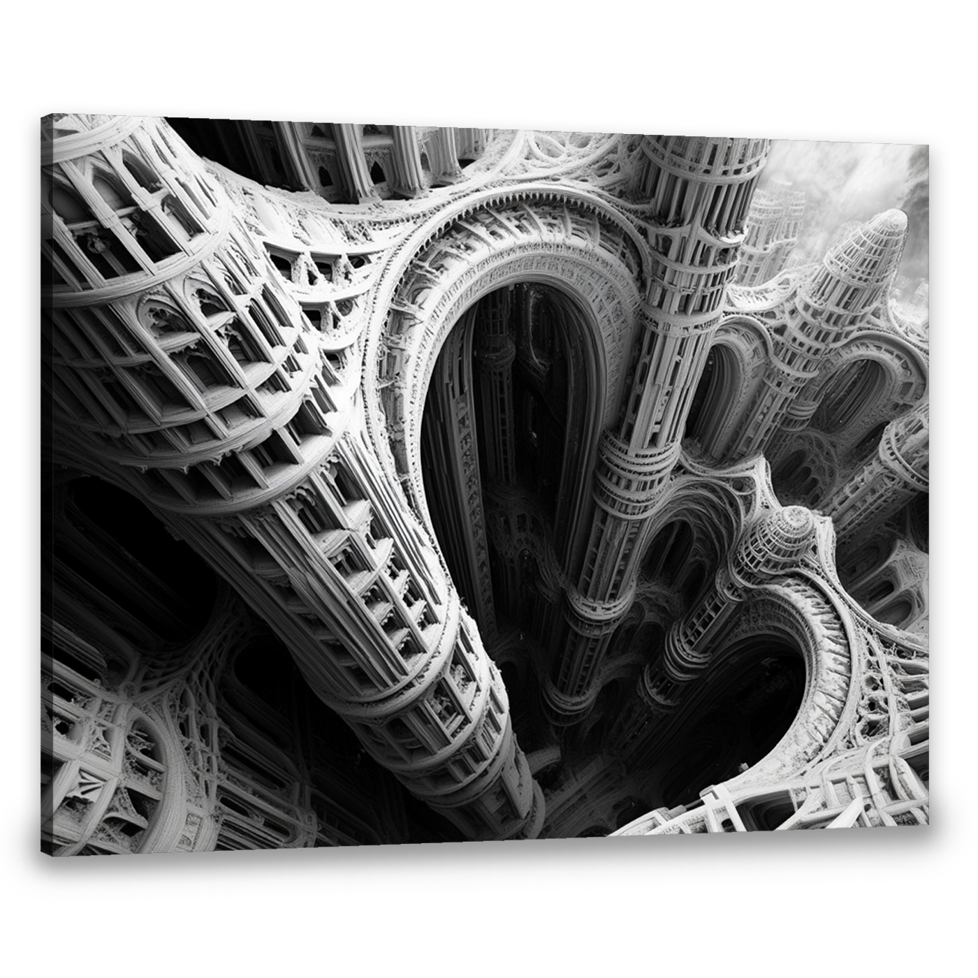 Architectural Abyss Monochromatic Abstract Canvas Wall Art