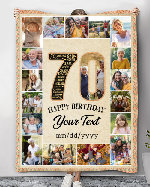Unique Gift For 70th Birthday Woman Personalized Picture Collage Blanket