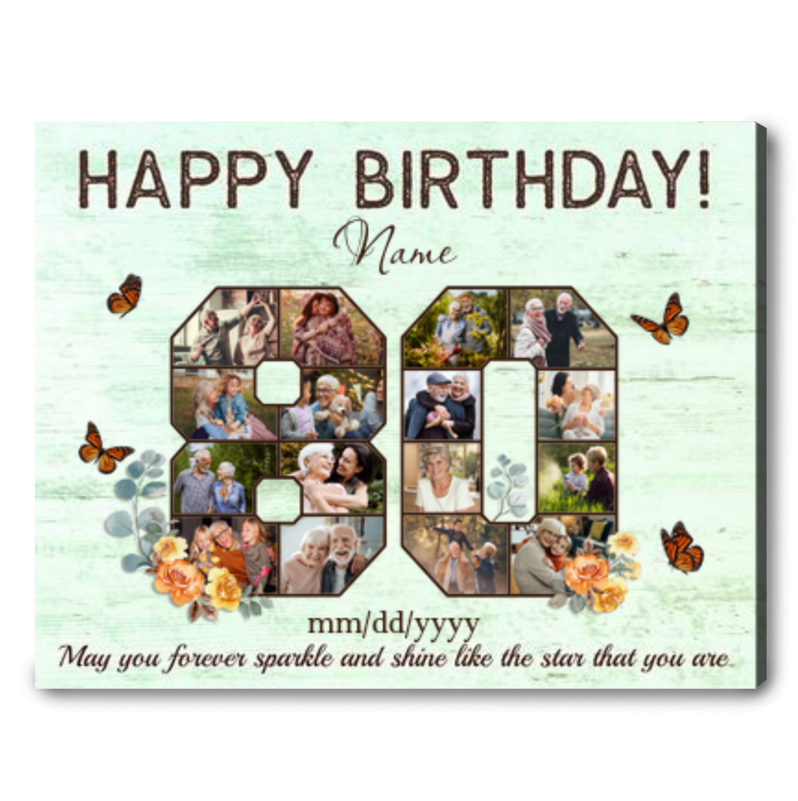 Personalized 80th Birthday Gift Idea Photo Canvas Print For 80th Birthday