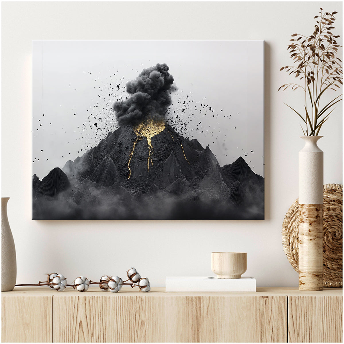 Explosive Volcano Minimalist Abstract Horizontal Wall Art