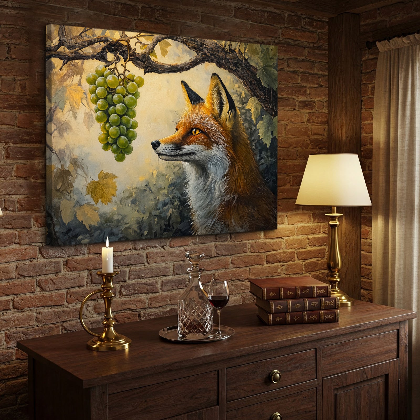 The Fox and The Grapes - Vintage Oil Painting Canvas Wall Art