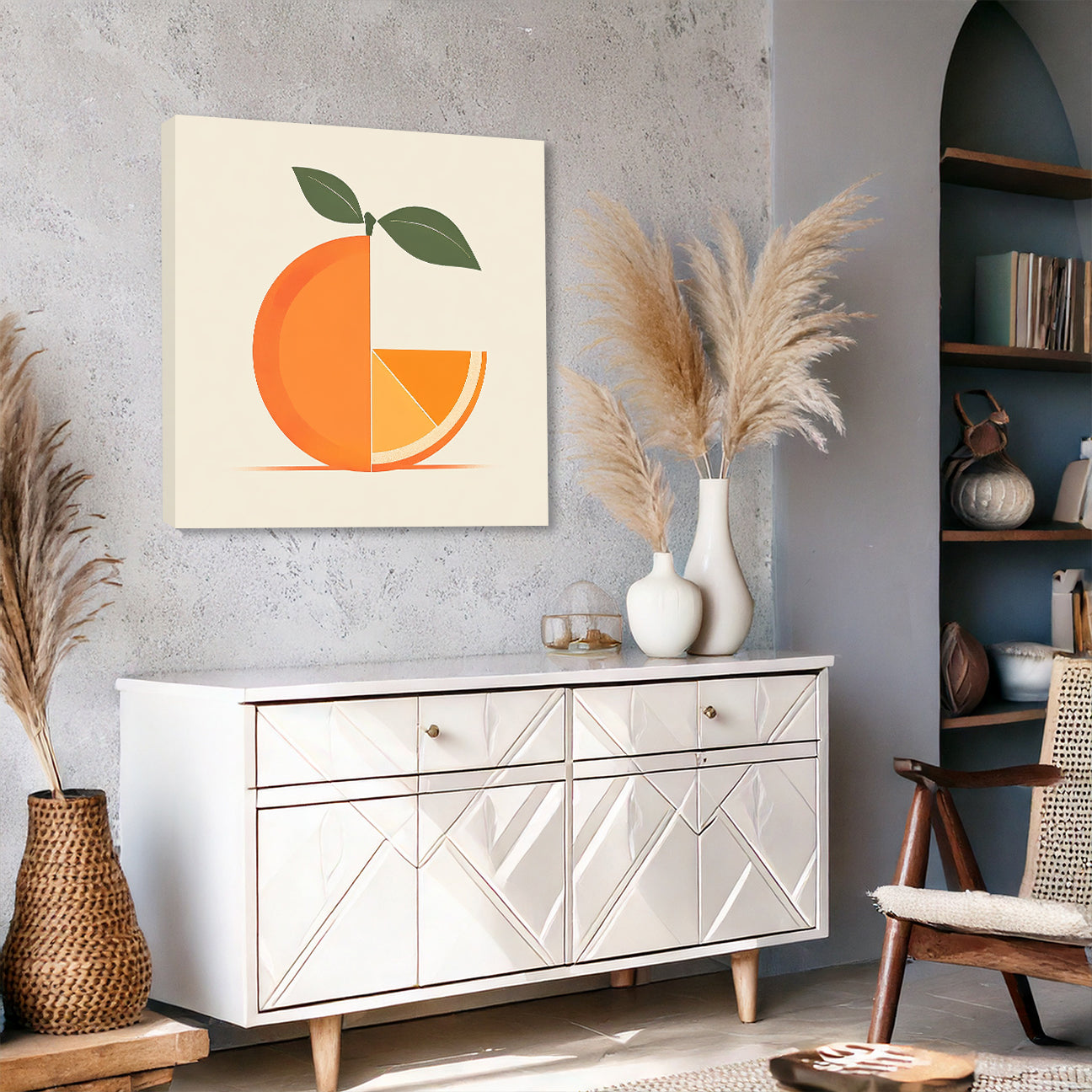 Modern Geometric Orange Slice Canvas Minimalist Wall Art For Your Kitchen