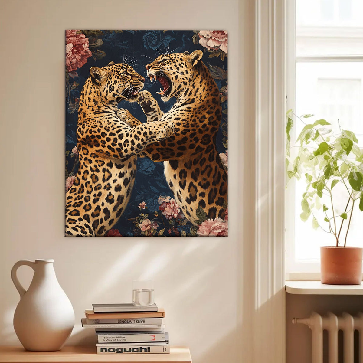 Dynamic Leopard Clash Canvas Vintage Artwork