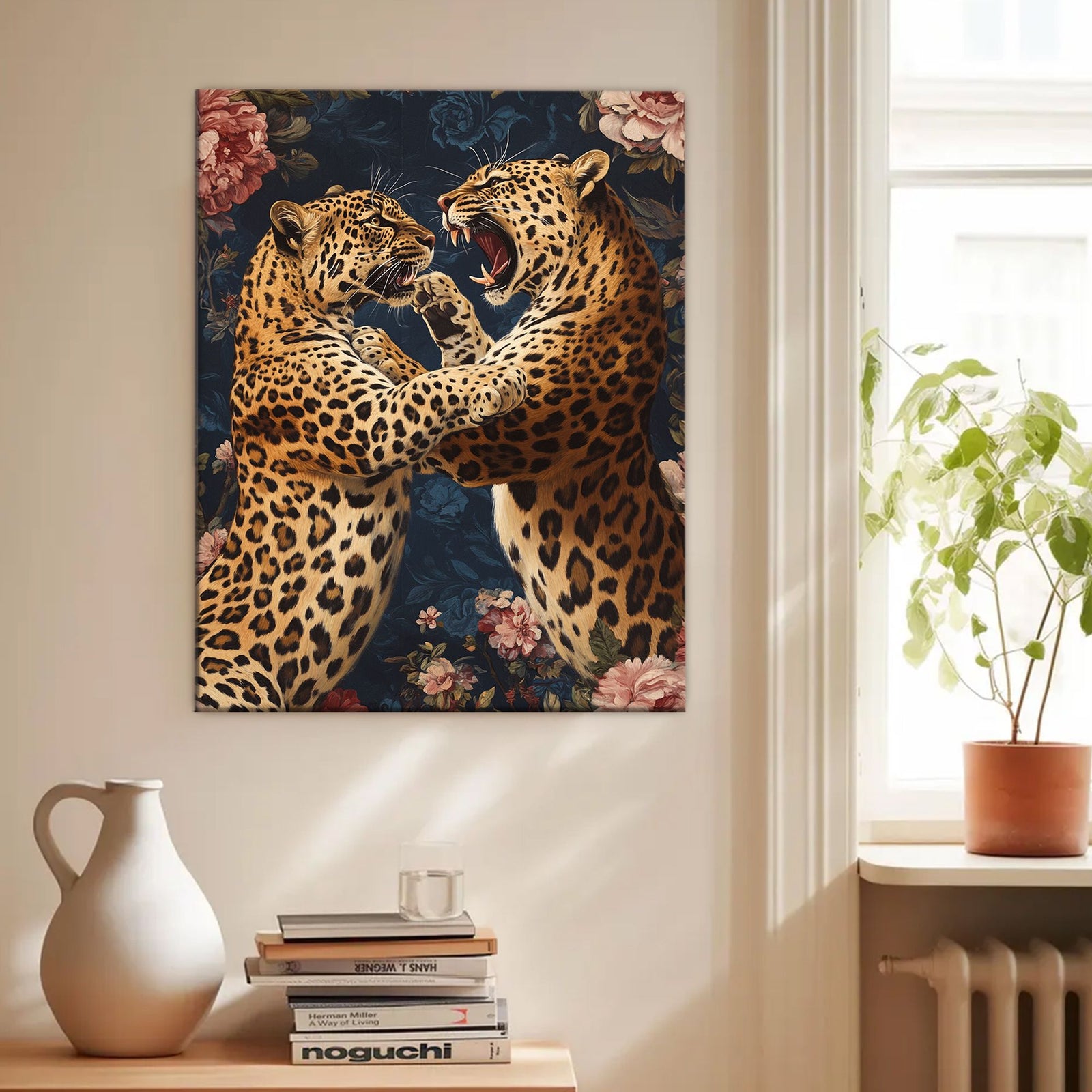 Dynamic Leopard Clash Canvas Vintage Artwork