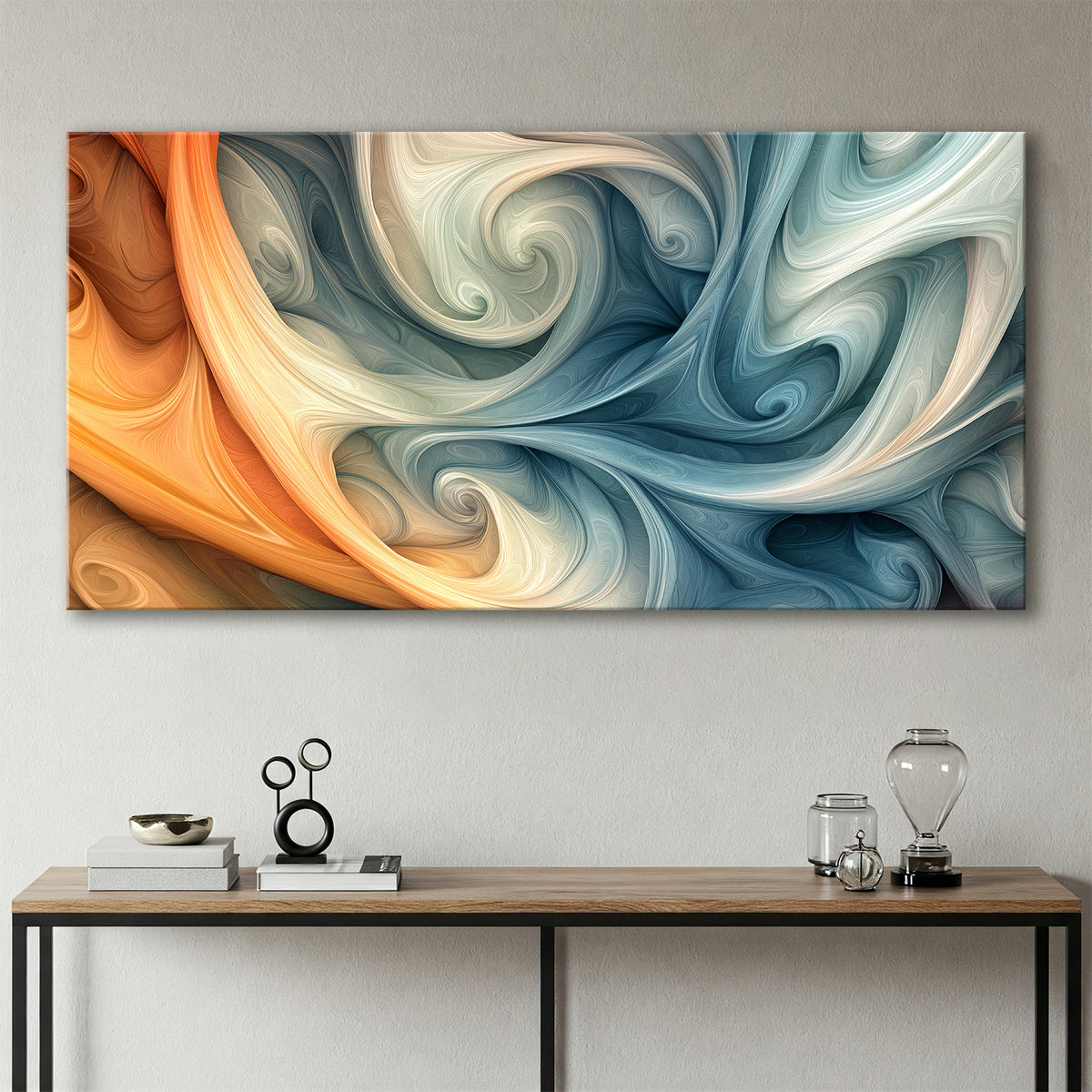 Modern Swirling Abstract Canvas in Cream and Gold Tones