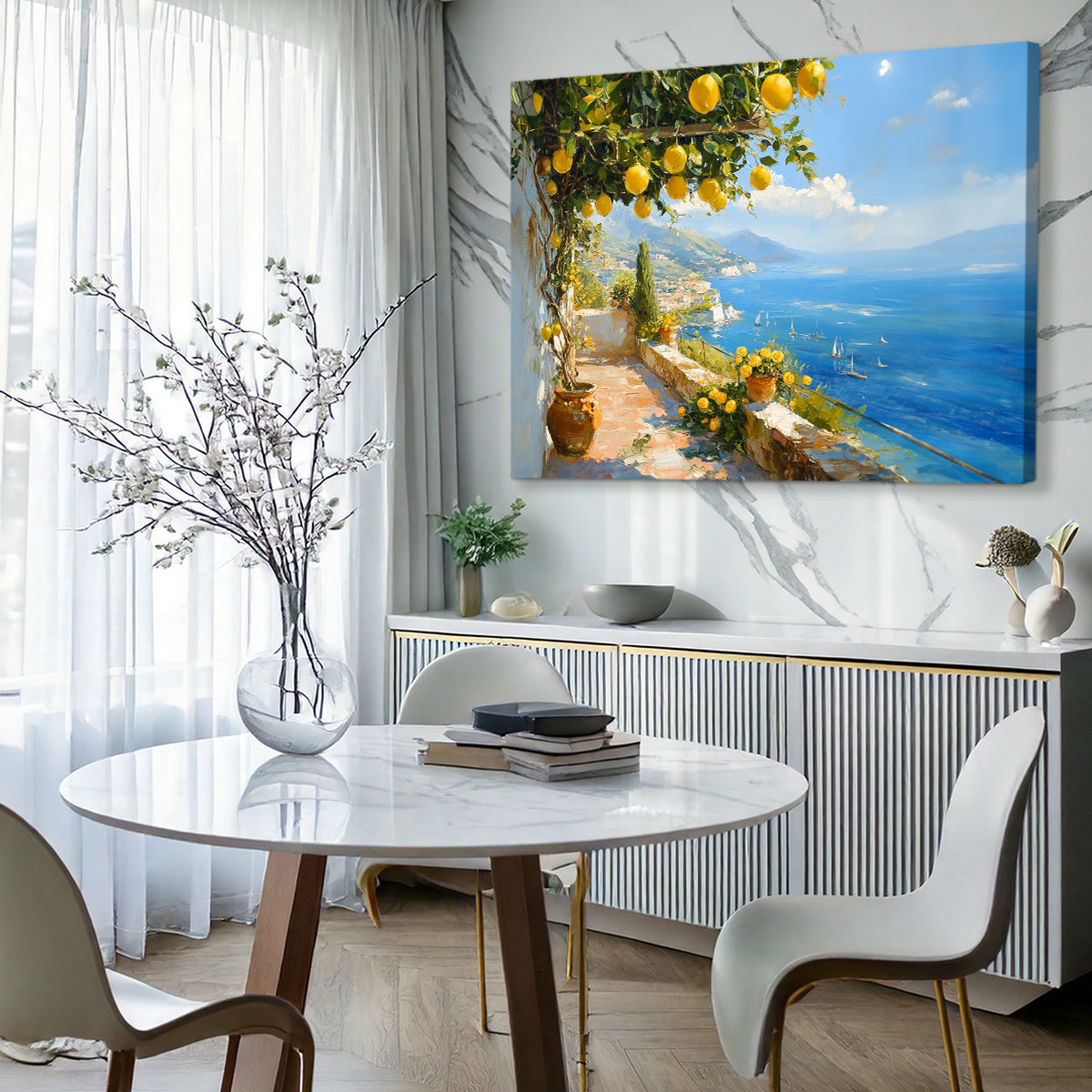 Mediterranean Lemon Terrace Oil Painting Canvas Wall Art