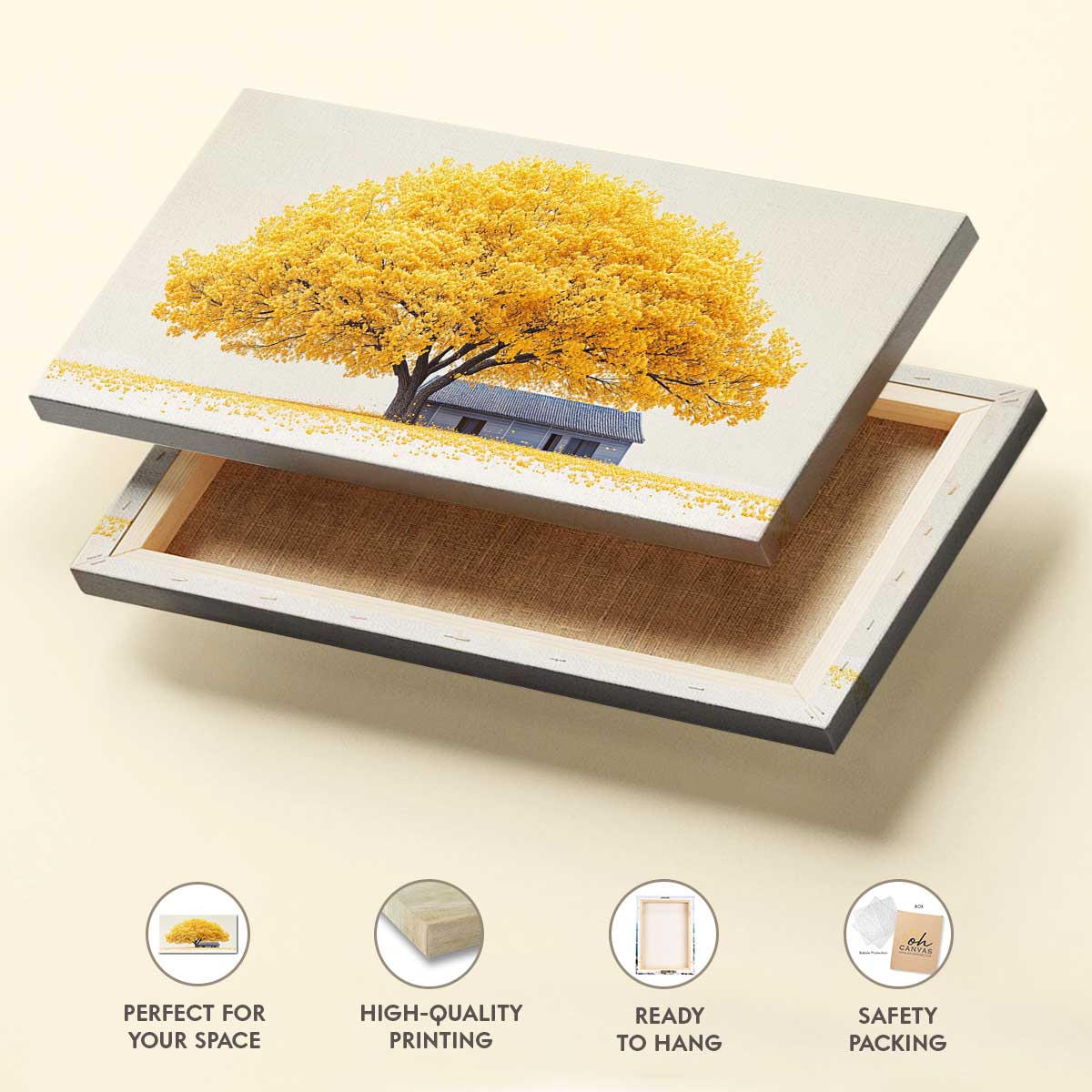 Golden Tree Blue House Fine Arts Print