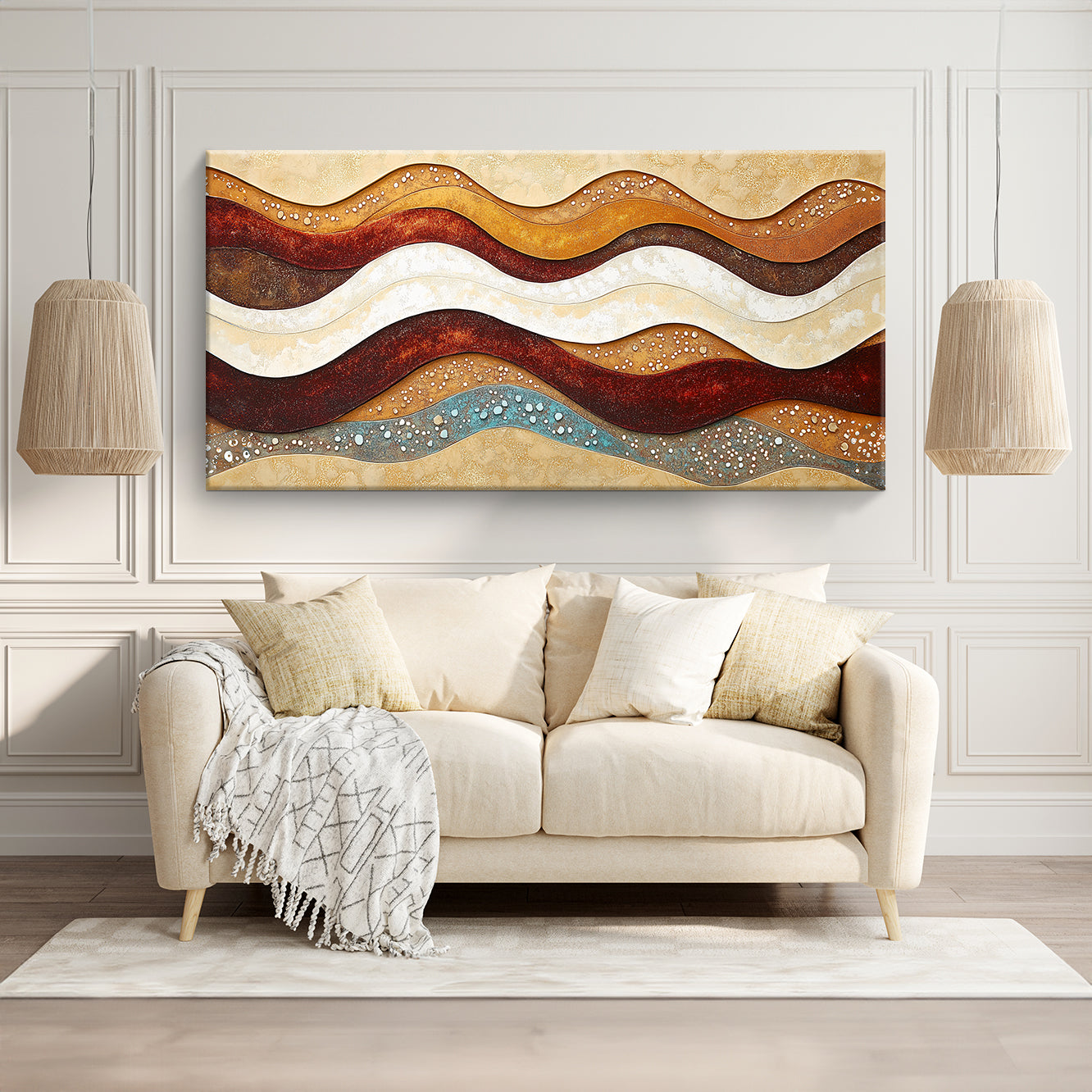 Rustic Wave Contemporary Abstract Canvas Wall Art for Living Room