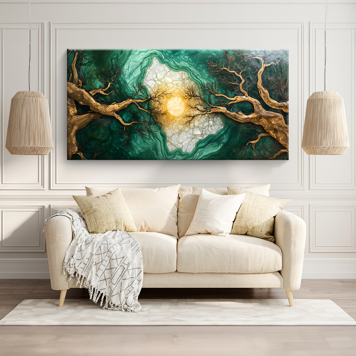 Emerald Forest Landscape Abstract Canvas Wall Art for Living Room