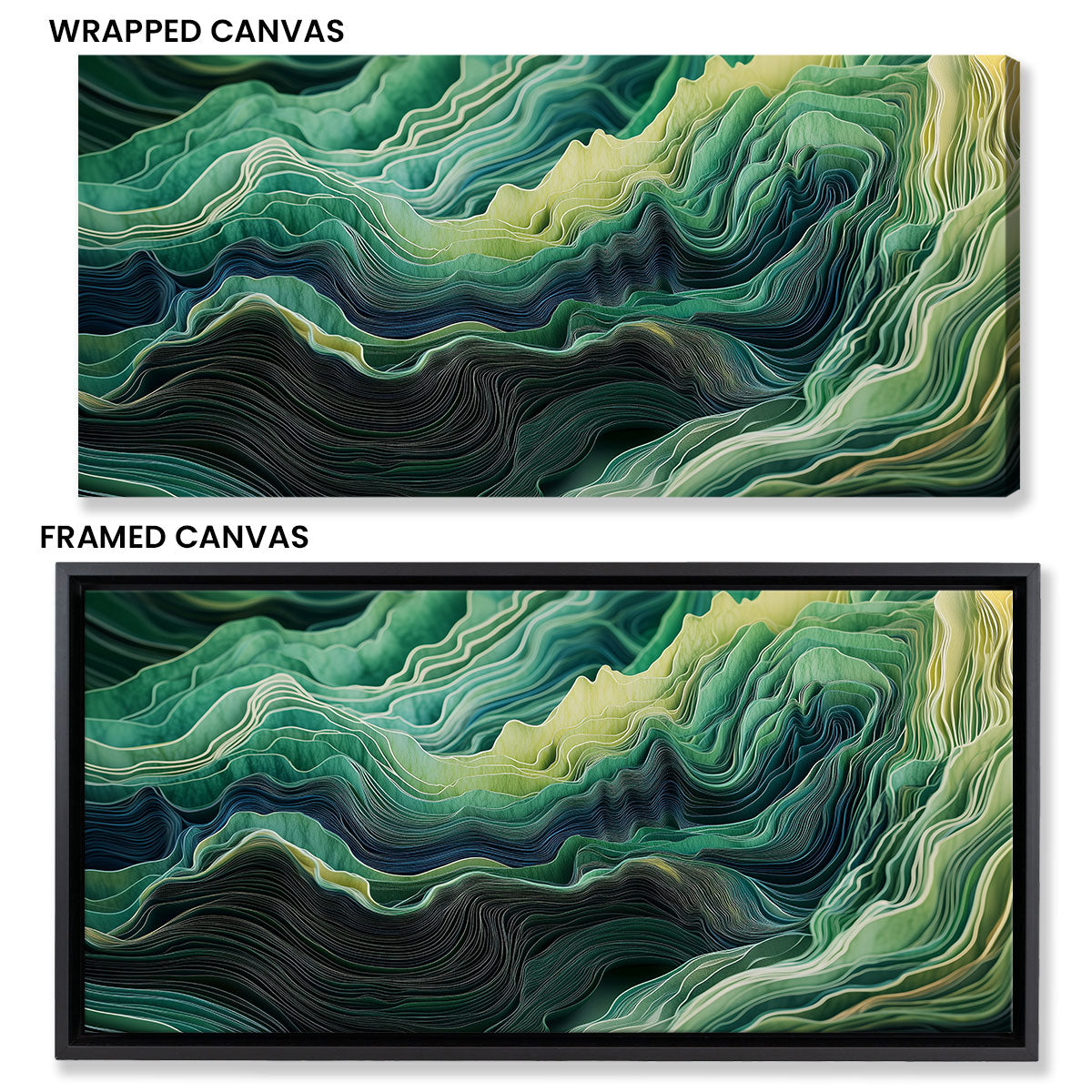 Emerald Tides Contemporary Abstract Canvas Wall Art for Living Room