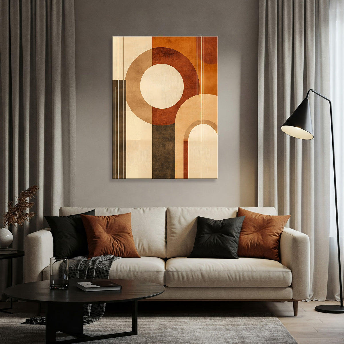 Beige Brown Minimal Shapes Canvas Wall Art for Neutral Decor
