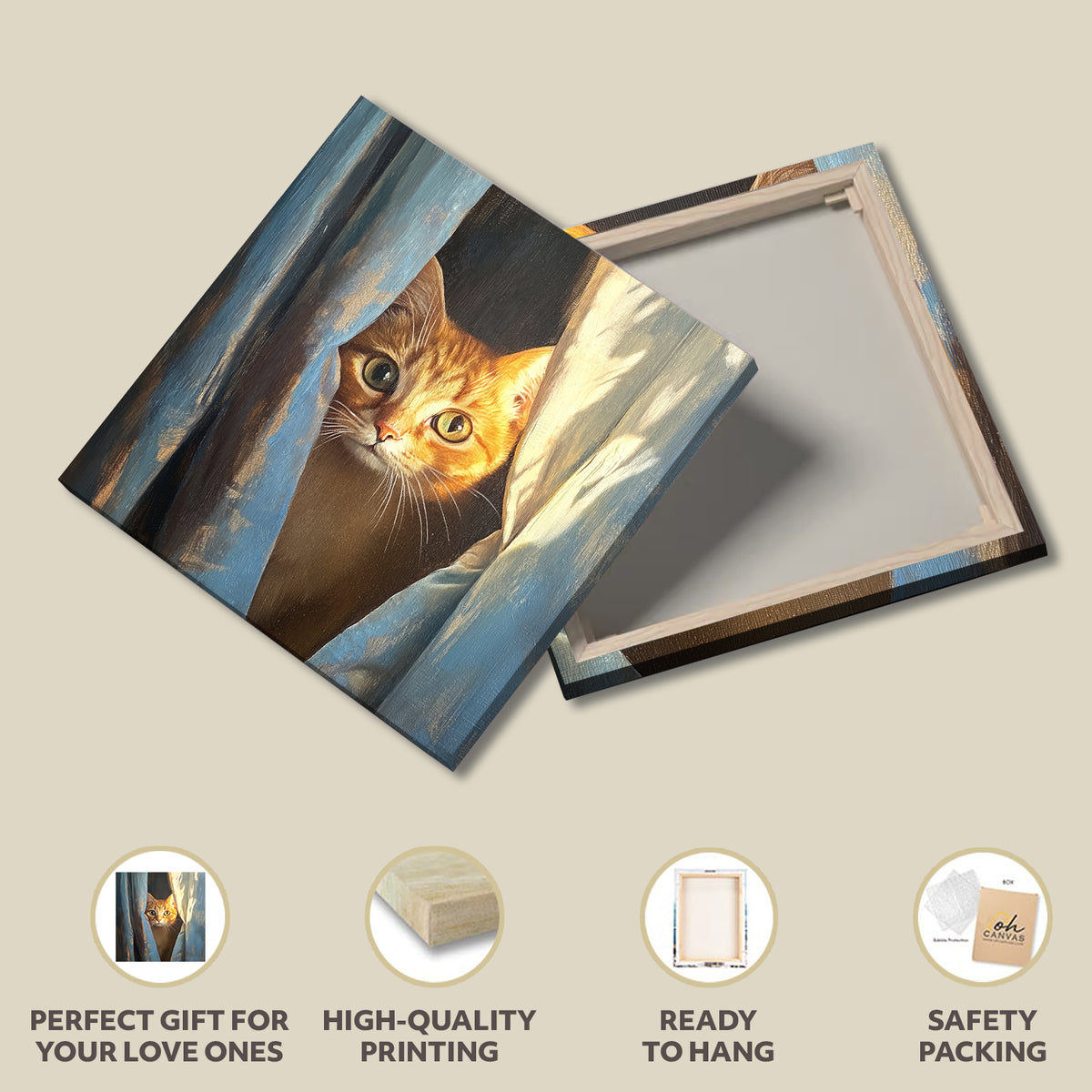Cat at Window - Fine Art Oil Style Canvas Wall Art
