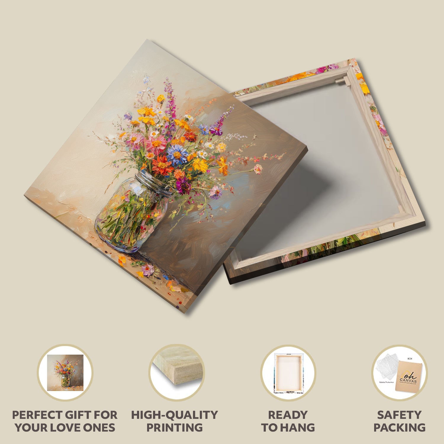 Vibrant oil bouquet canvas in expressive floral brushwork
