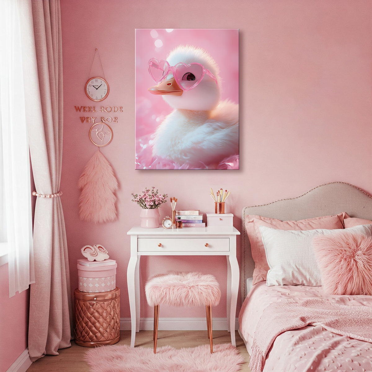 Cute Duck with Pink Heart Glasses Funny Bathroom Art