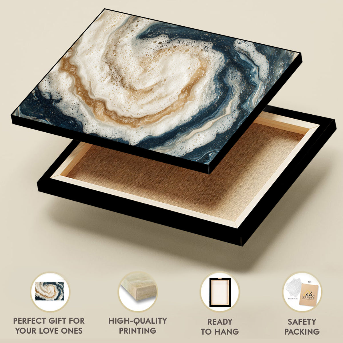 Abstract Seafoam Swirl Acrylic Canvas Wall Art Print