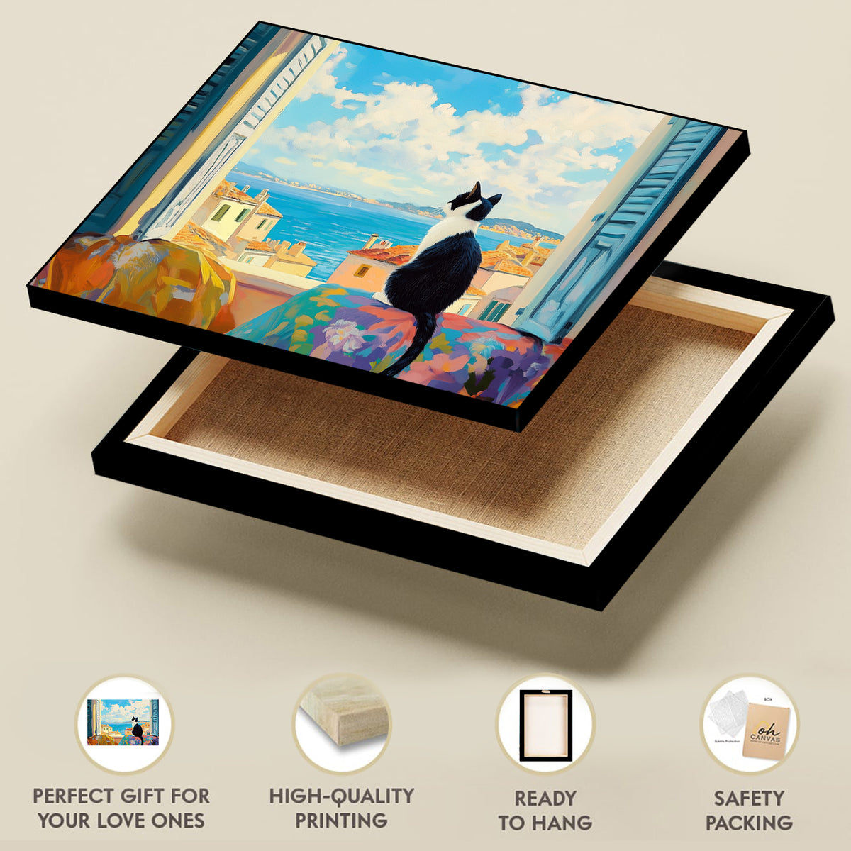 Black And White Cat On Window Canvas Wall Art Print