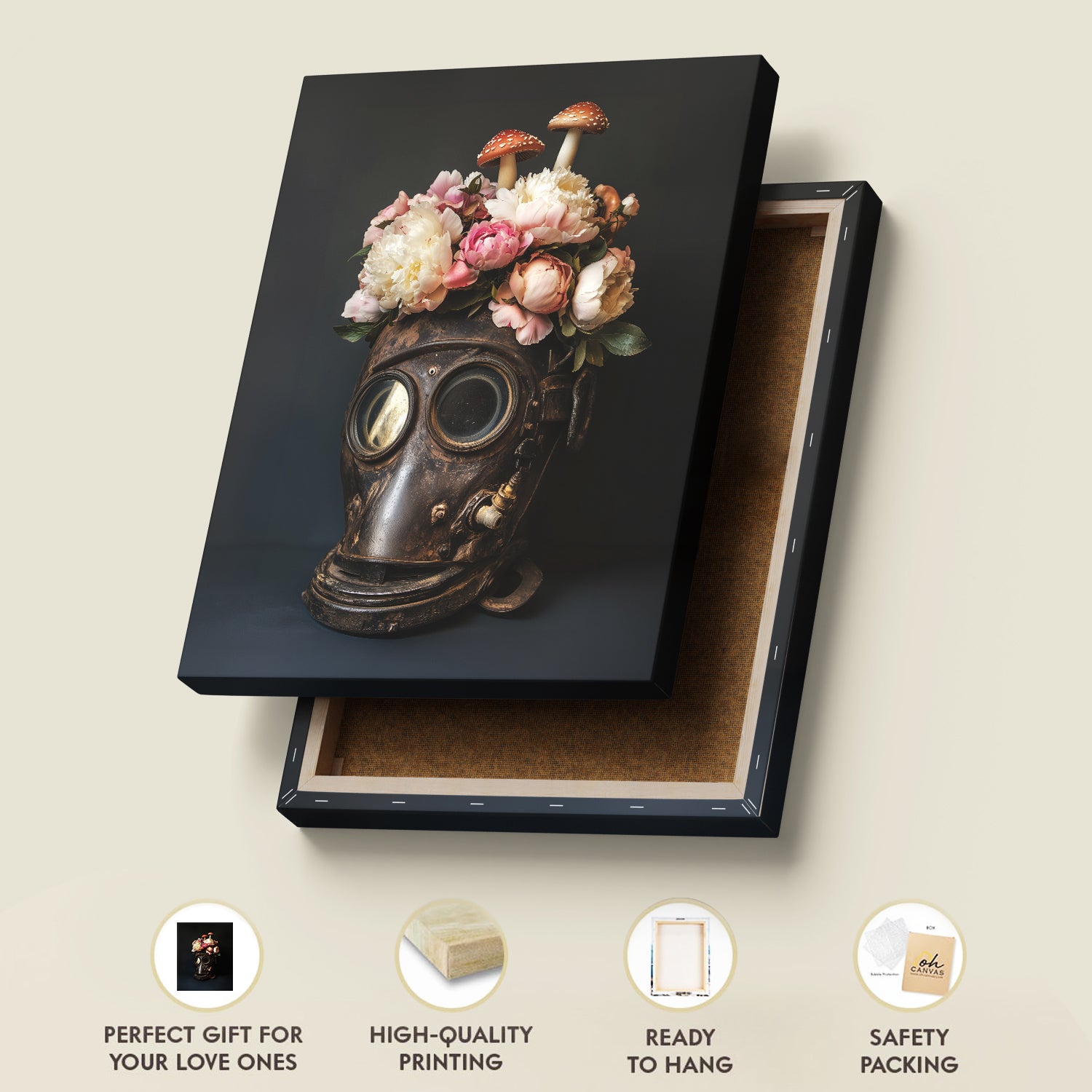 Blooming Flowers In Diving Helmet Vintage Canvas Art