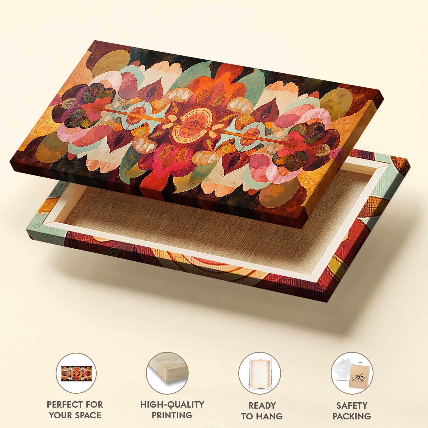 Vibrant Bohemian Oil Painting Canvas With Tribal Patterns