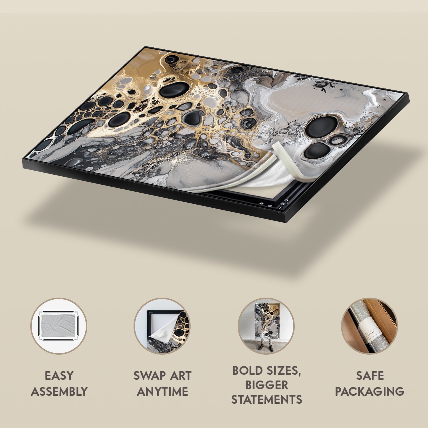 Fluid Metallic Acrylic Pour Canvas With Celestial Flow