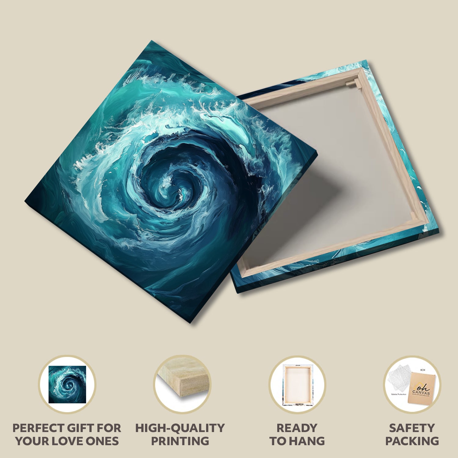 Deep Ocean Swirl Canvas Print in Emerald and Indigo Tones