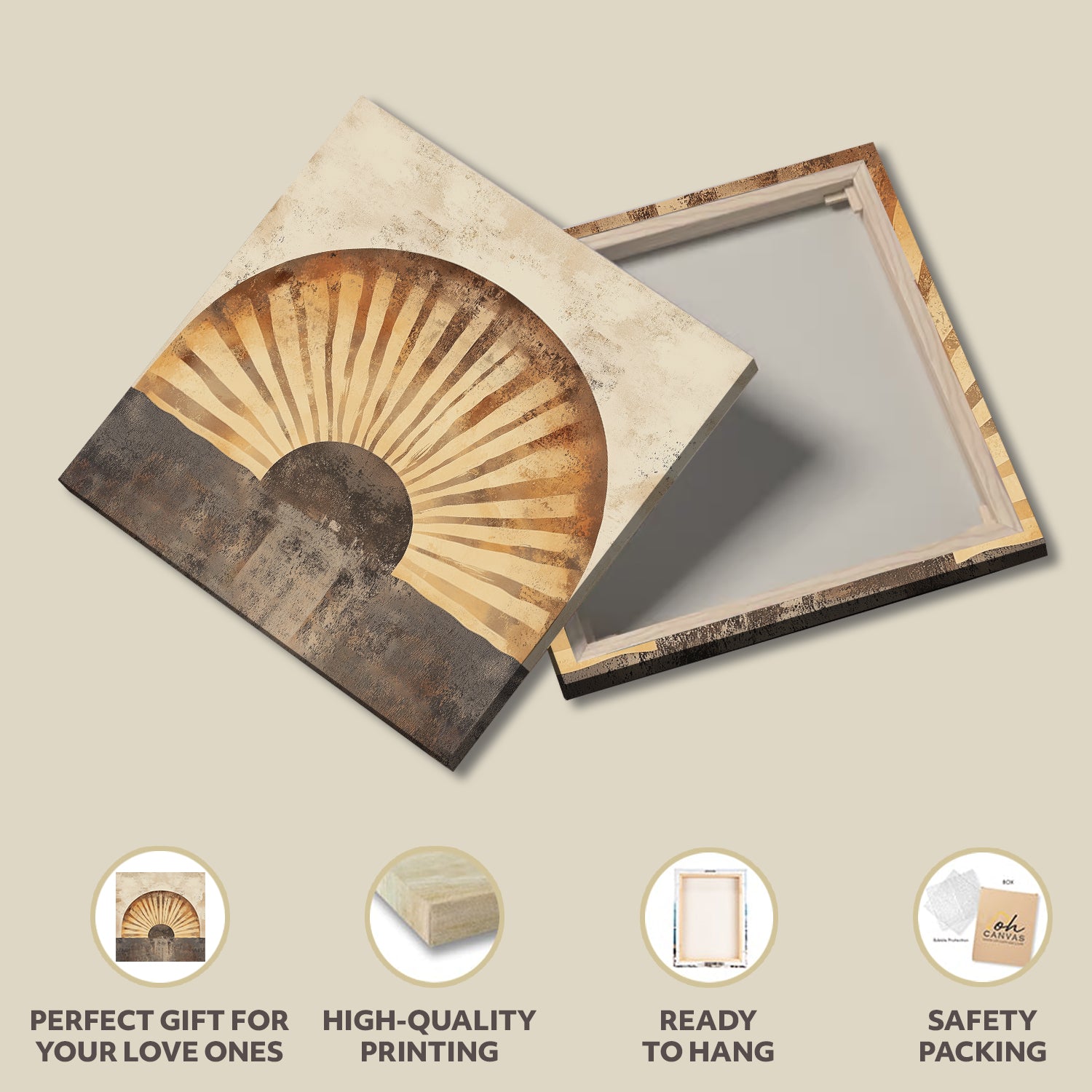 Boho Neutral Arch Sun Canvas Print with Textured Layers