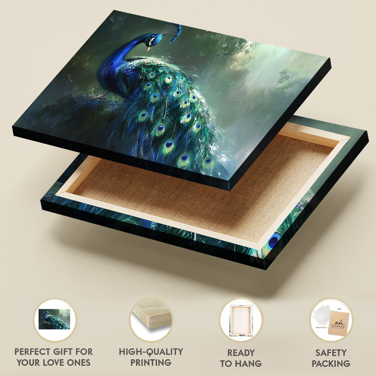 Peacock Feather Canvas Print in Elegant Jewel-Tone Finish