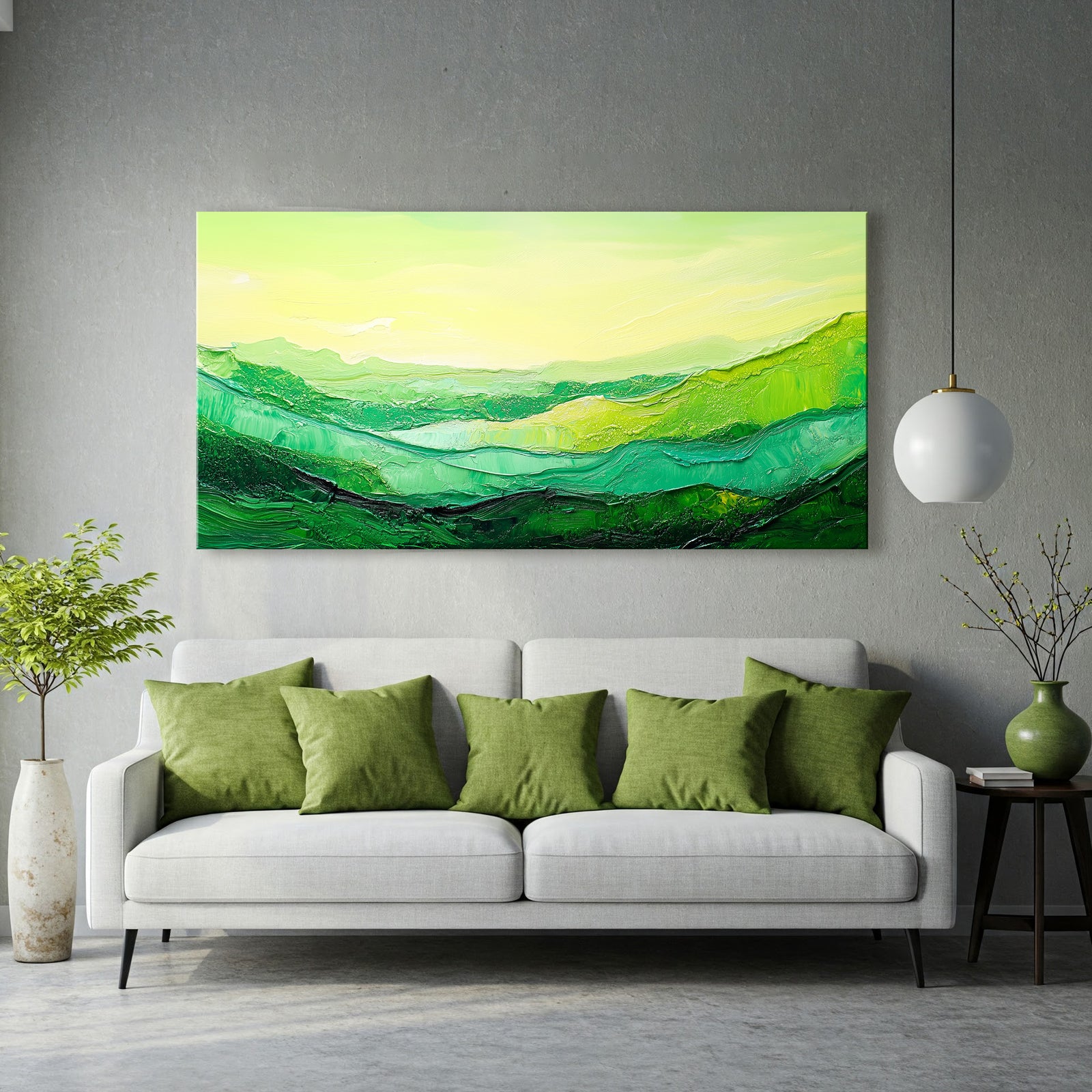 Green Abstract Landscape Canvas in Boho Earthy Tones
