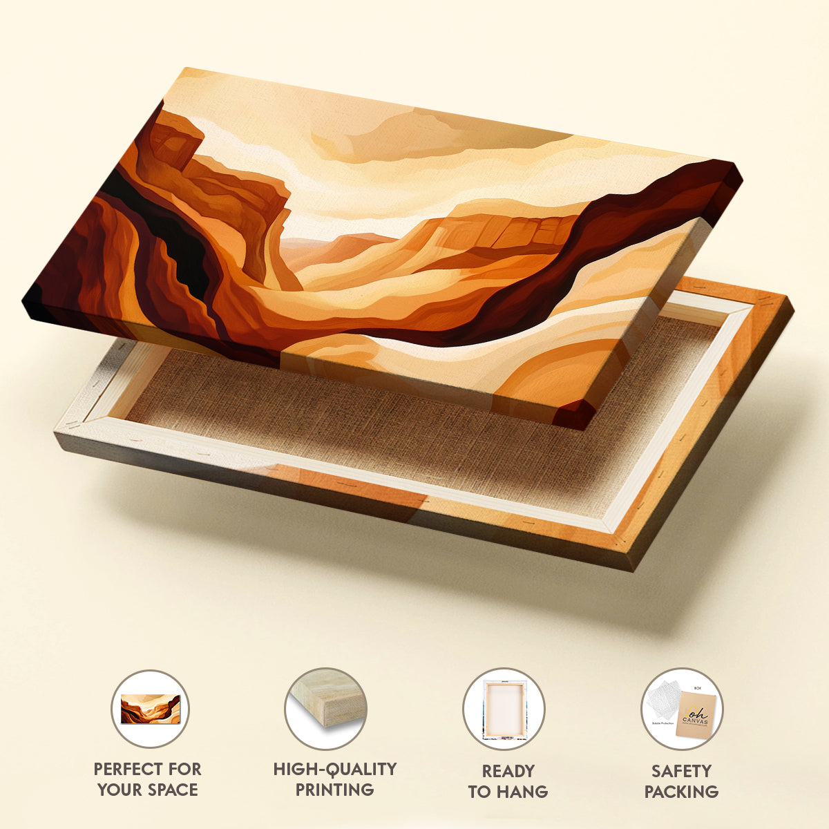 Bold Canyon Landscape Canvas in Earthy Abstract Boho Style