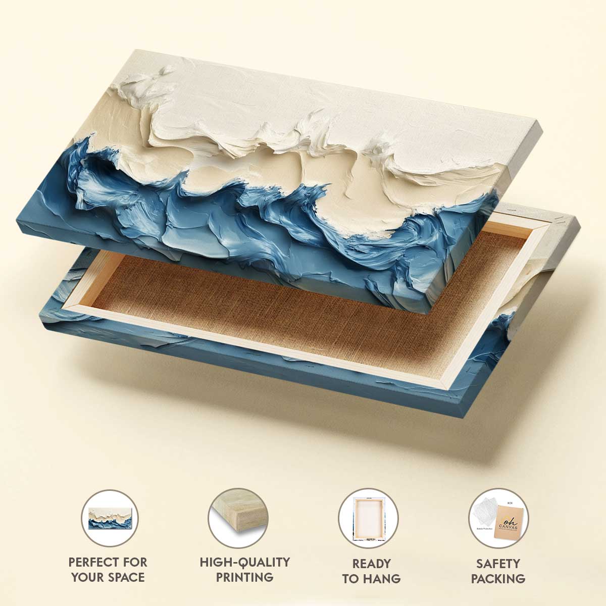 Textured Dynamic Wave Canvas Beach Wall Art