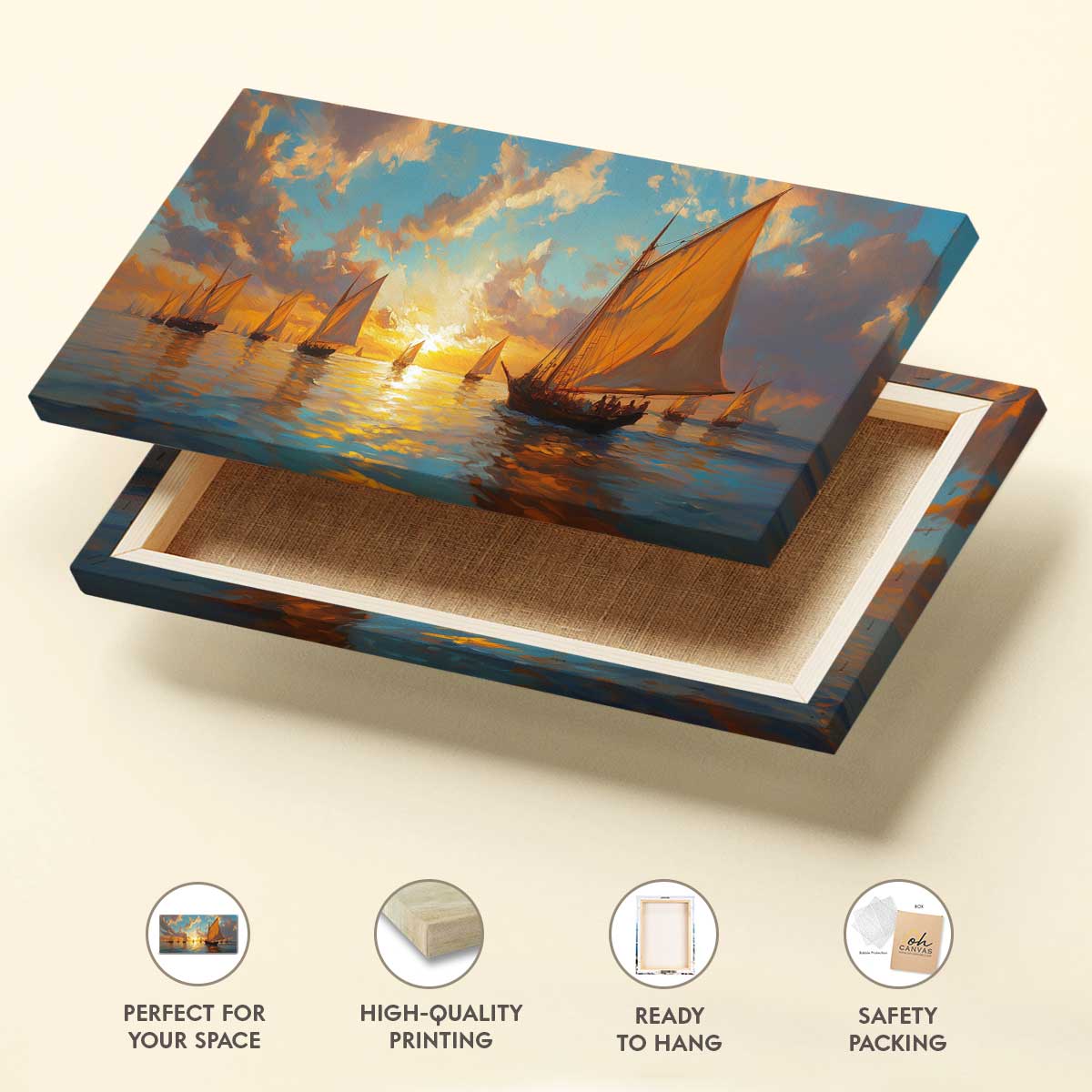 Golden Fleet Abstract Canvas Beach Wall Art
