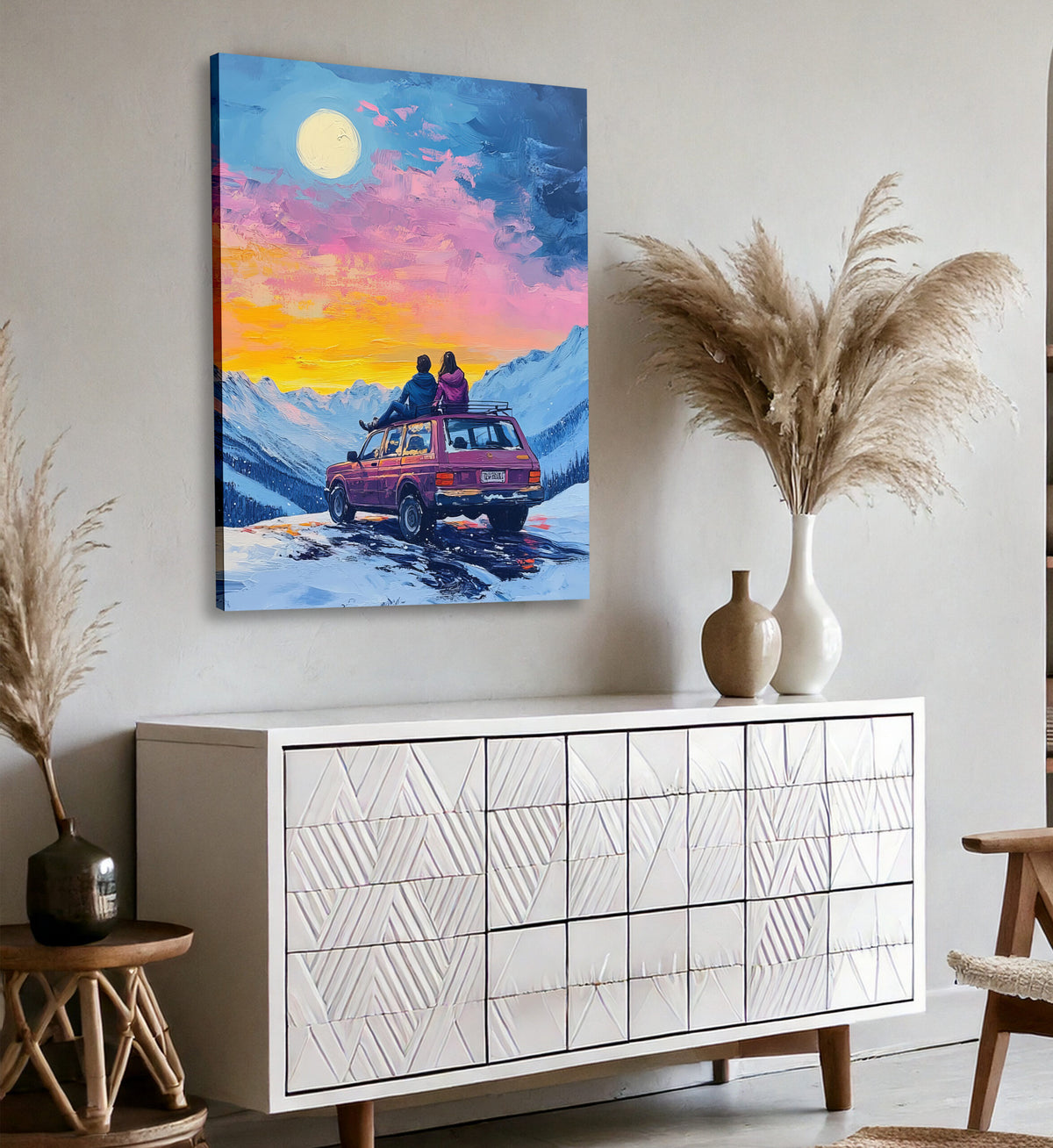 Sunset Mountain Adventure Oil Painting Canvas Wall Art