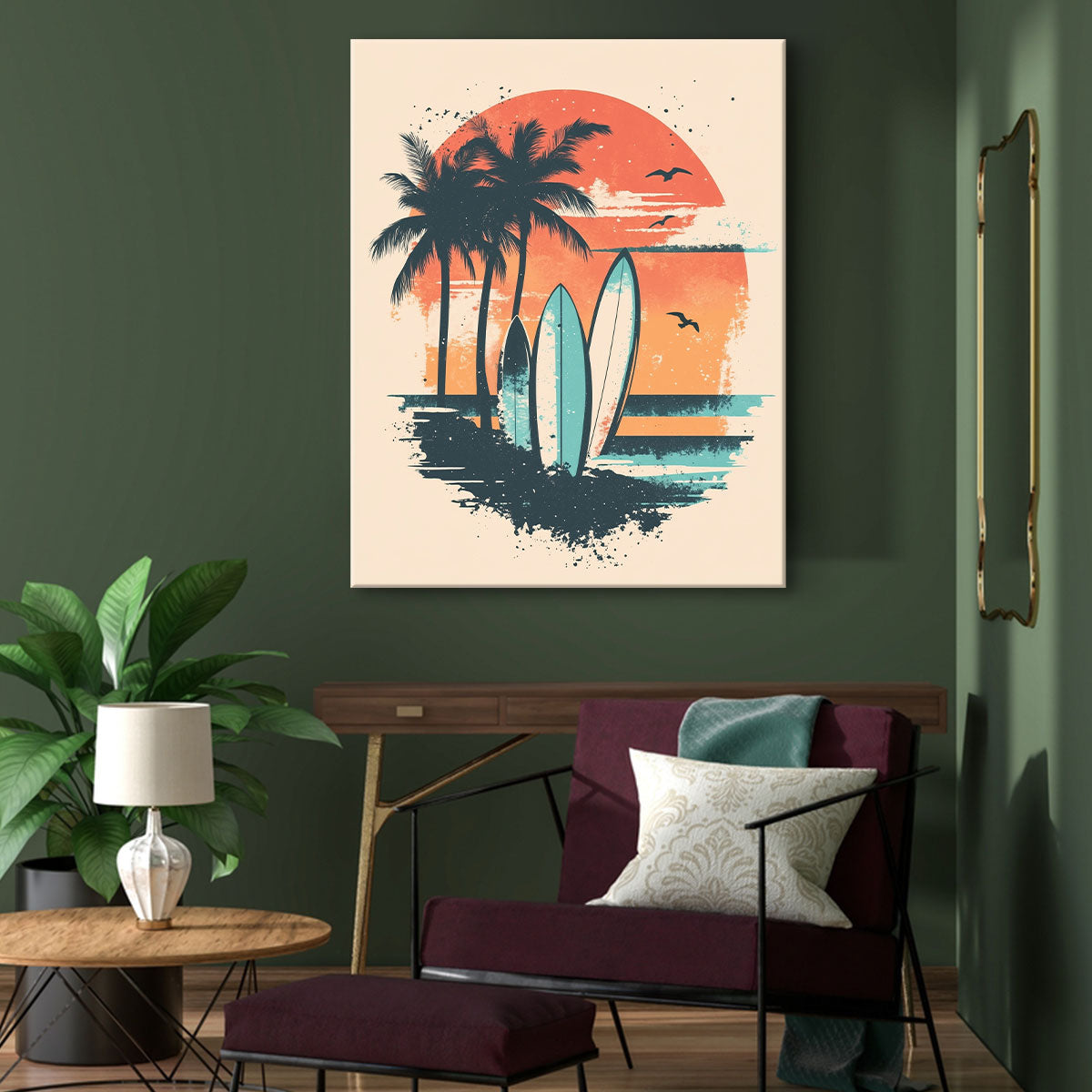 Vintage Surfboards and Palm Trees Retro Canvas Wall Art