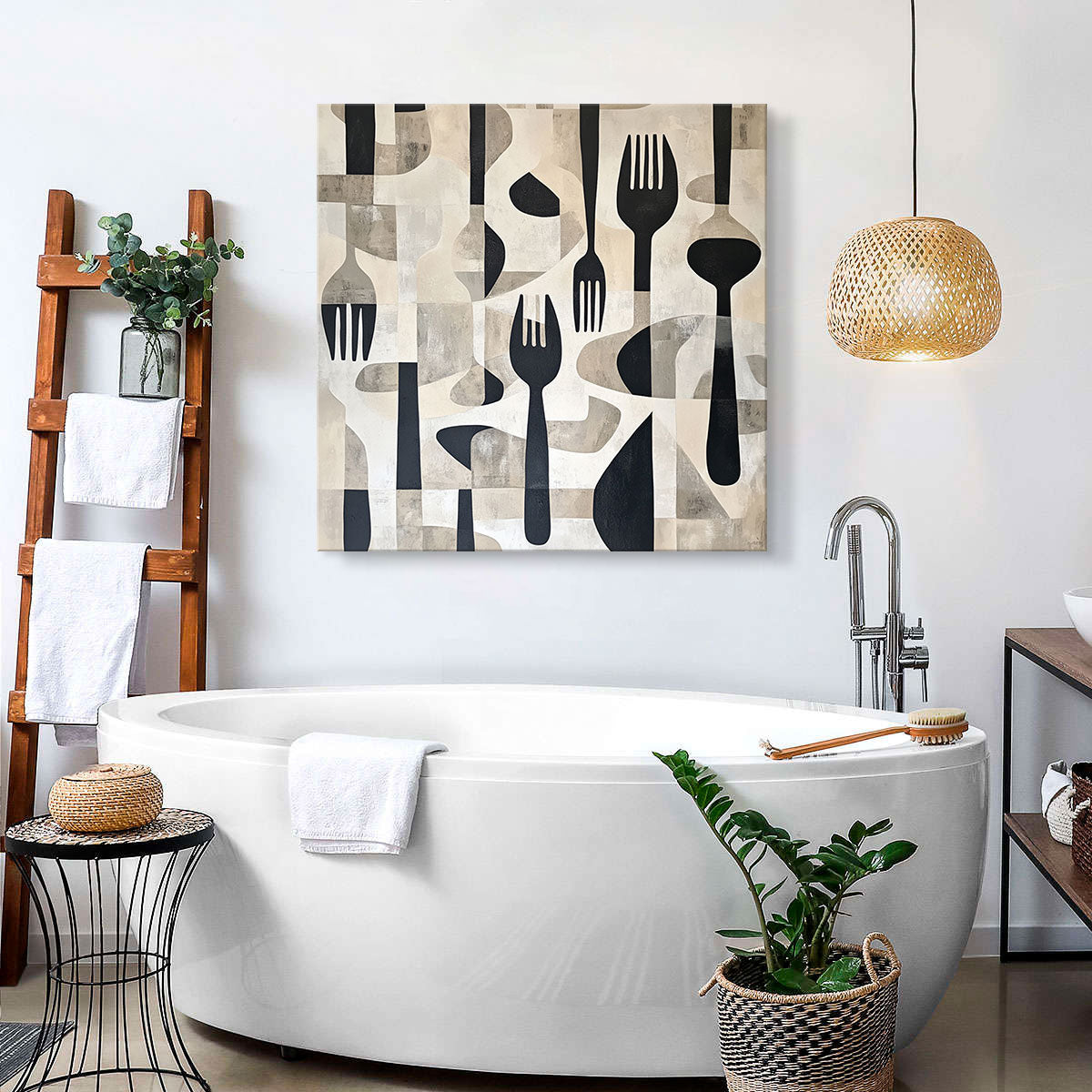Minimalist Scattered Cutlery Canvas Wall Art