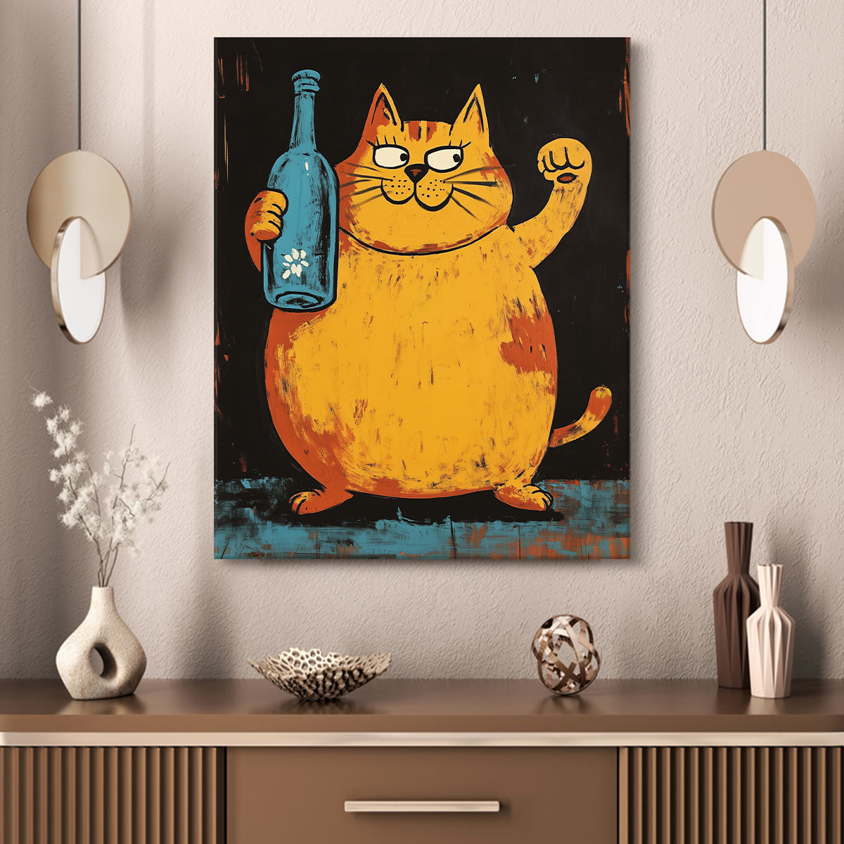 Drunk Fat Cat Modern Wall Artwork