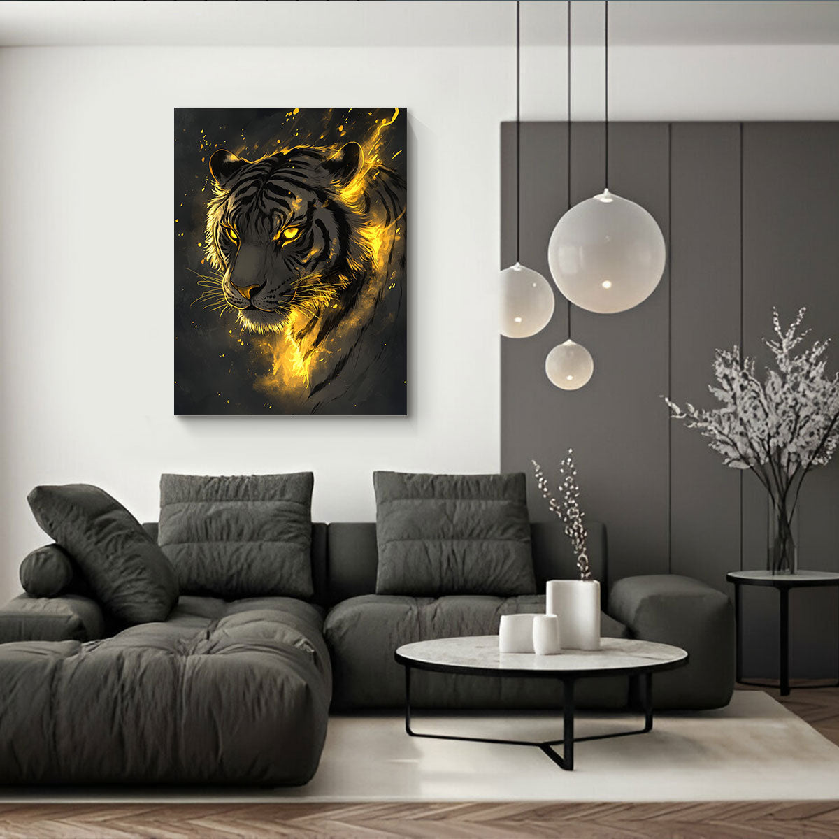 Minimalist Glowing Tiger Line Art Canvas Print