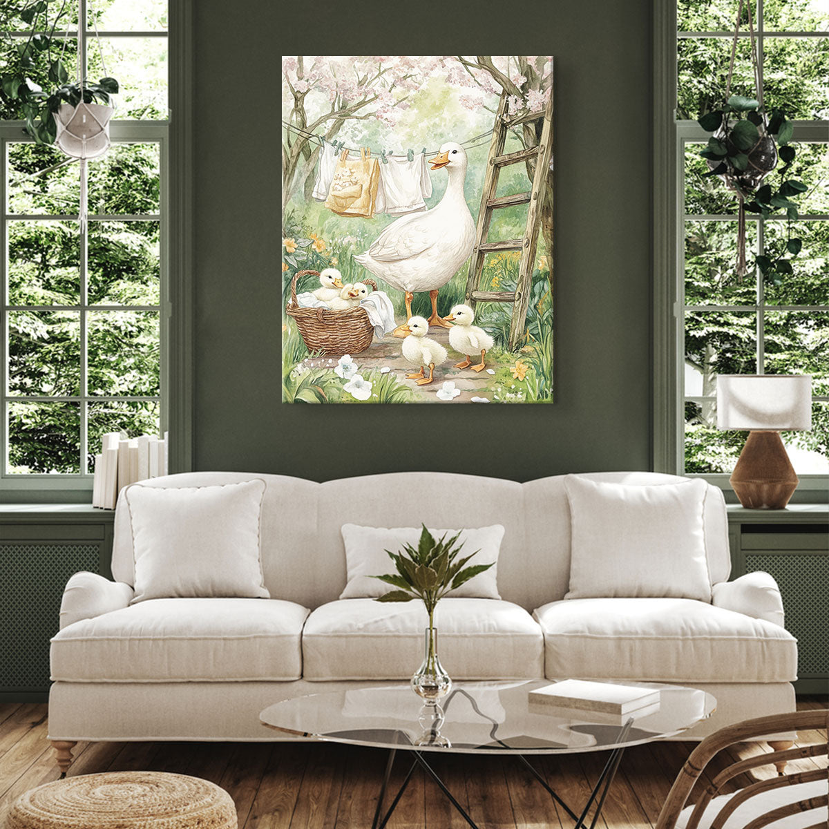 Mother Duck and Ducklings Oil Painting Canvas Wall Art