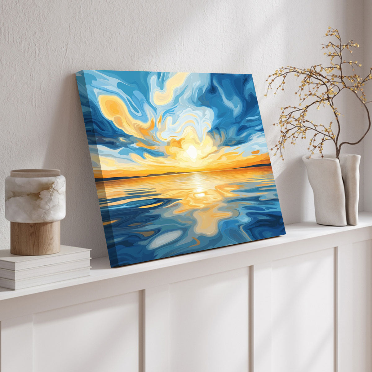 Digital Art Style Ocean Sunset Abstract Wall Decor