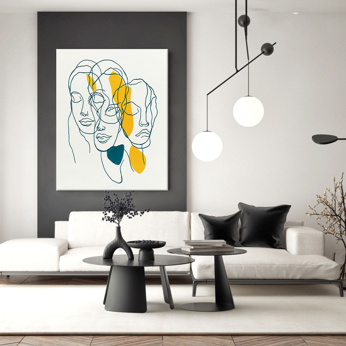 One-Line Drawing Faces Abstract Wall Art