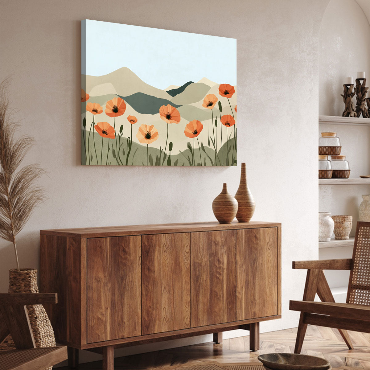 Sunset Poppy Field Modern Wall Artwork