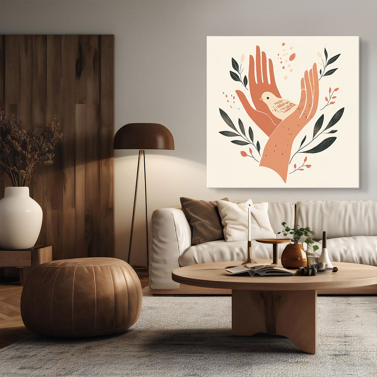 Gentle Hands and Bird Minimalist Canvas Art
