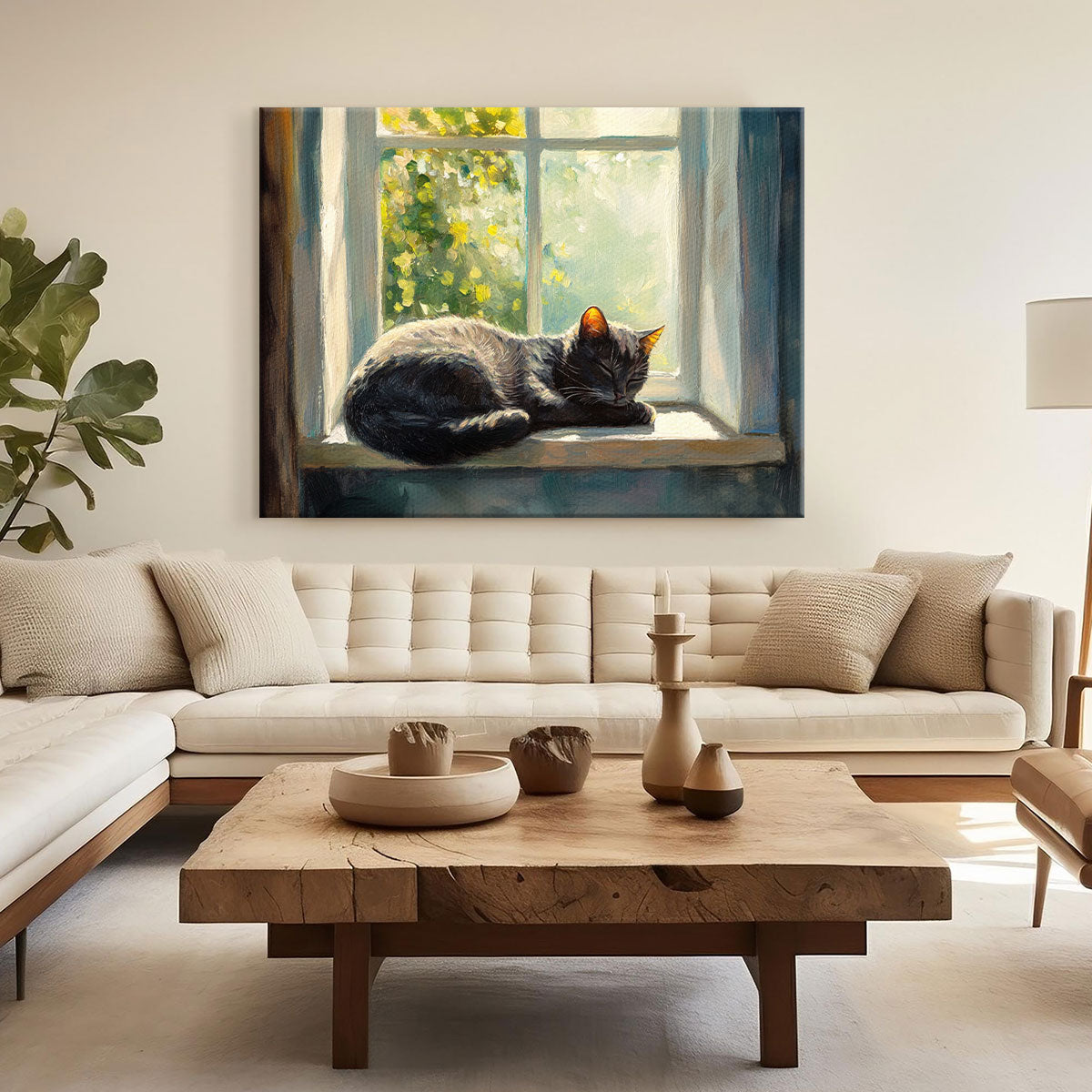 Lazy Cat Nap - Vintage Oil Painting Canvas Print