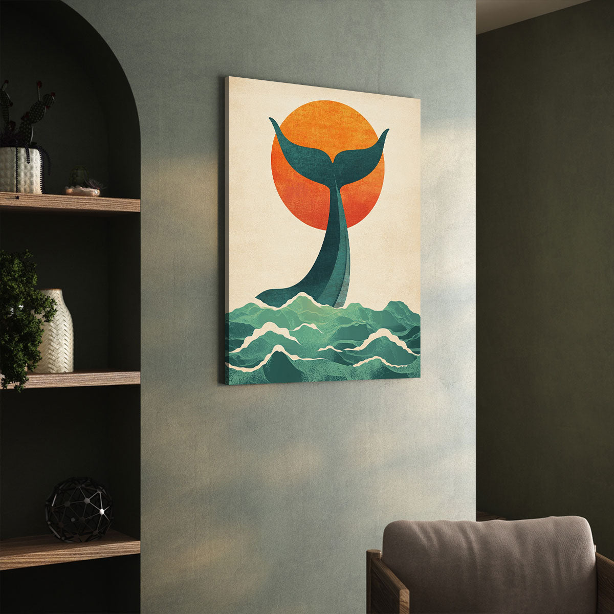 Whale Tail Under Sunset Abstract Wall Art