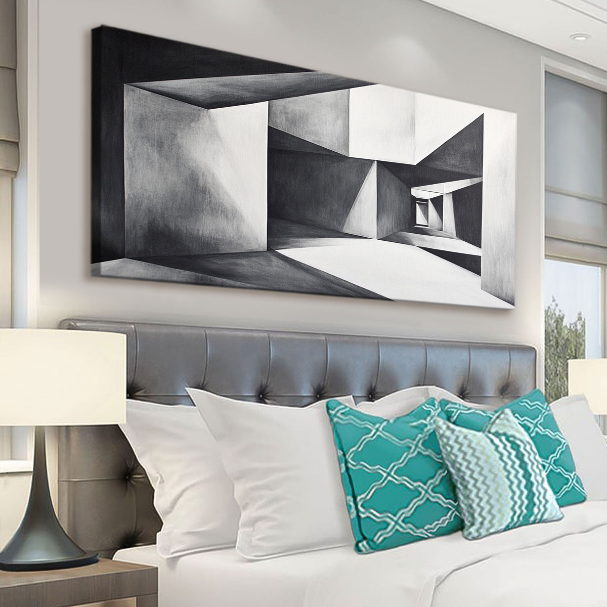 Monochromatic Architecture Abstract Canvas Wall Art for Living Room