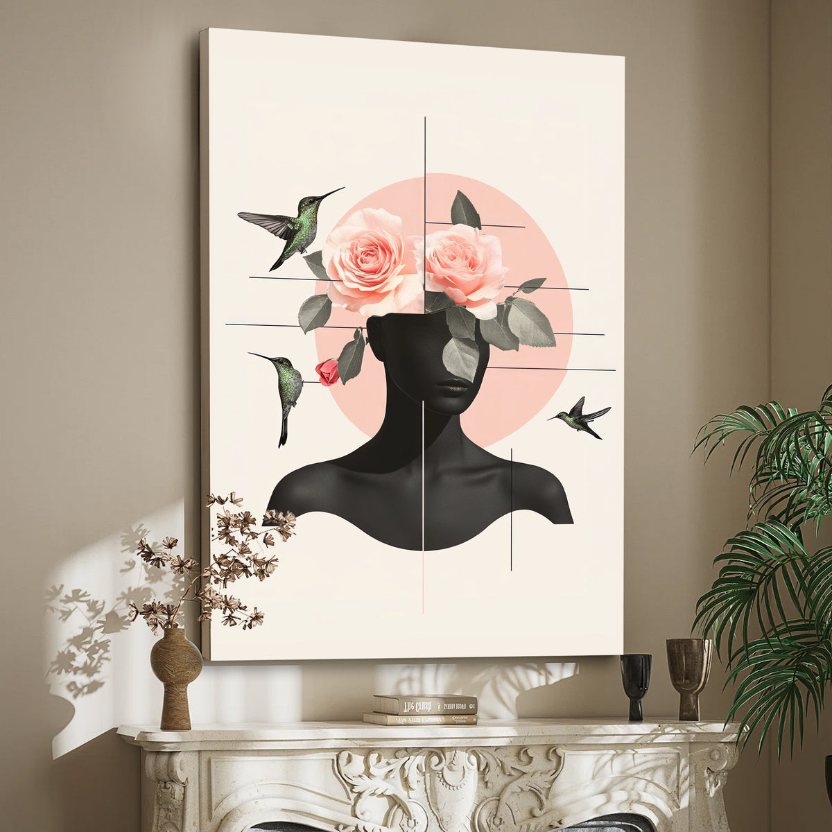Crimson Rose Muse - Elegant Minimalist Canvas Wall Art