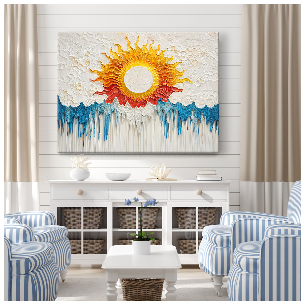 Dripping Sun And Ocean Abstract Wall Art