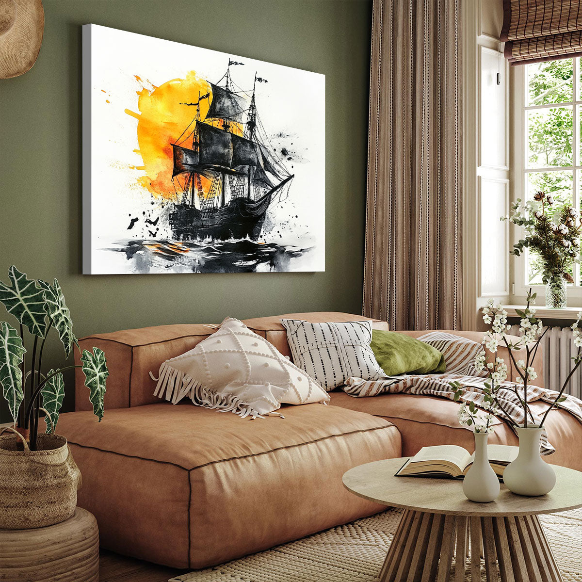 Sailing Black Pirate Ship Abstract Wall Art