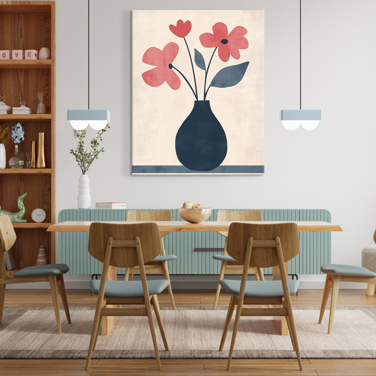 Vase with Flowers - Watercolor Minimalist Canvas Wall Art