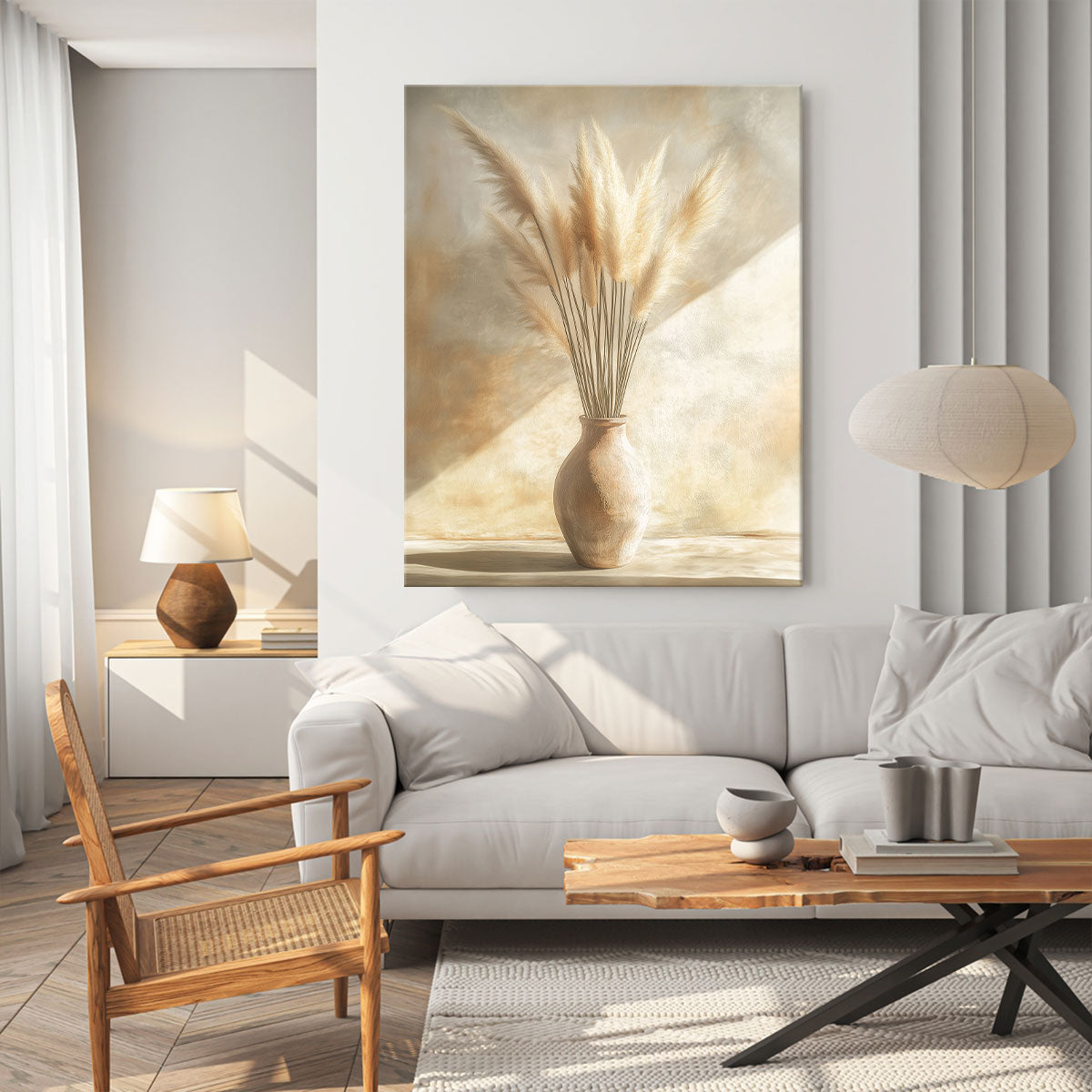 Pampas Grass Minimal Boho Wall Art – Neutral Ceramic Vase Canvas Print